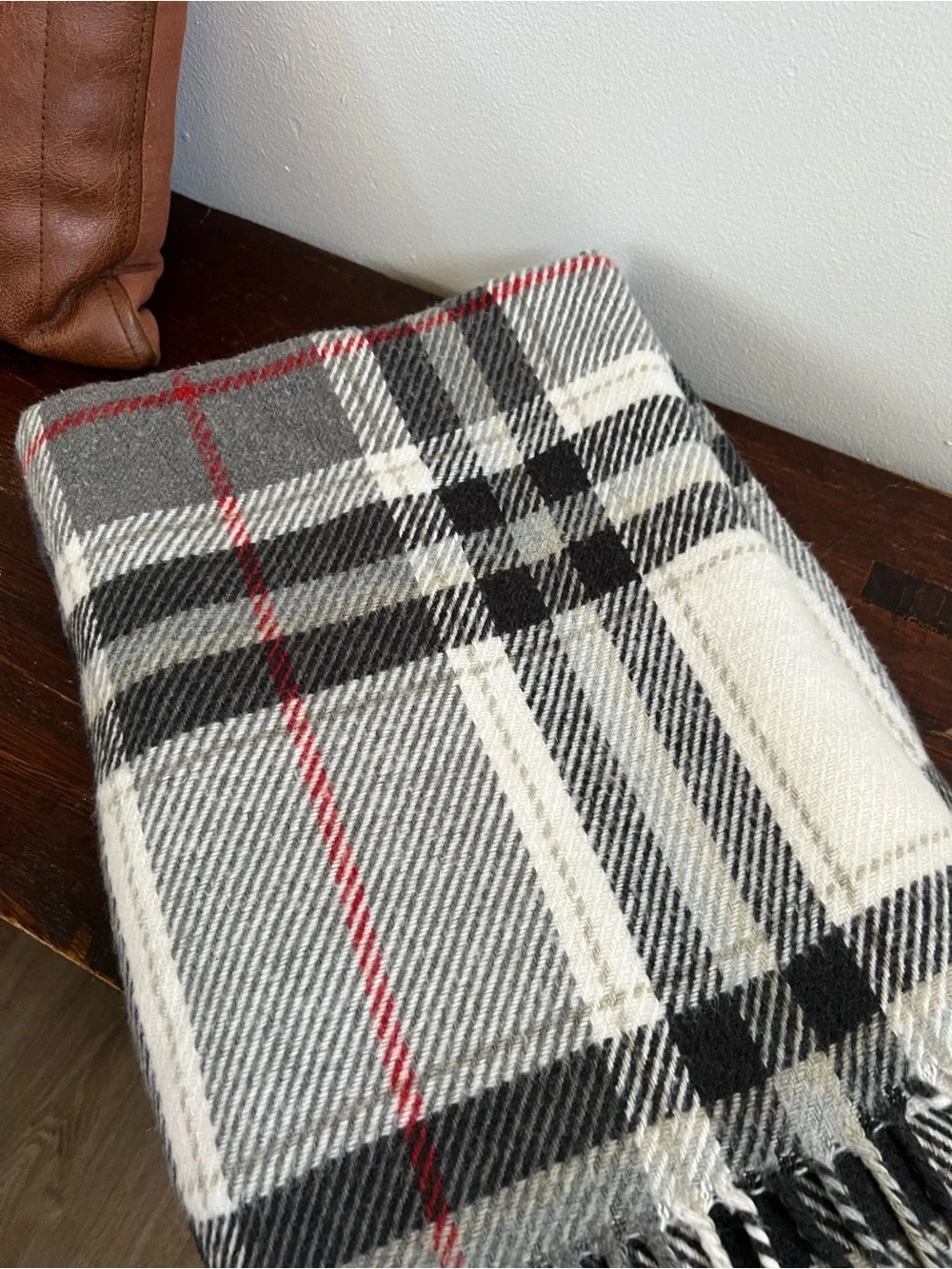 Pottery Barn Black, Gray & Cream Plaid Throw